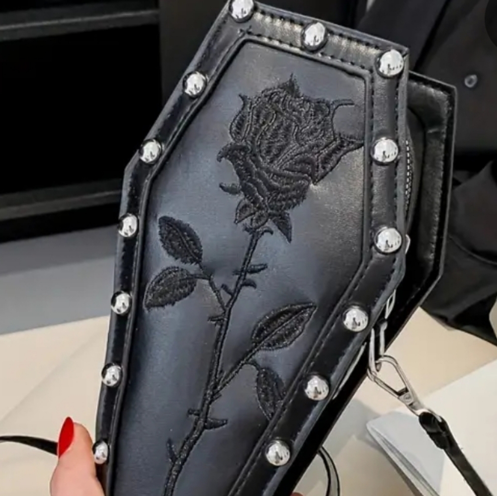 Mini Dark Crossbody Coffin Shaped Bag - Picture 6 of 6
